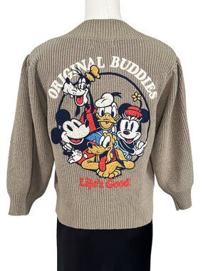 Moussy x Disney Brown Knit Cropped Cardigan Cardigan Embroidery One Size XS S